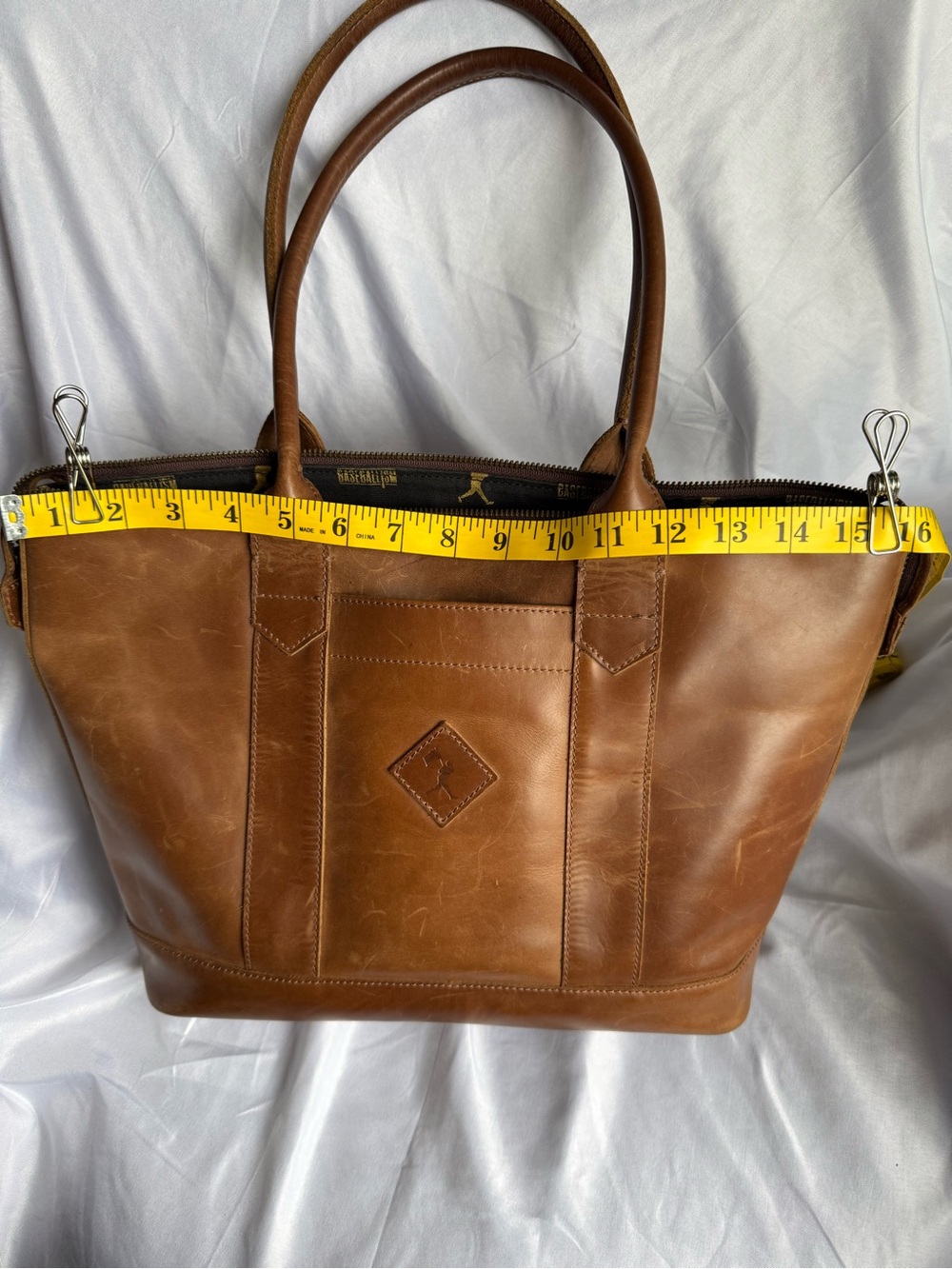 Classic Leather Tote Bag in Cognac Brown - Picture 14 of 16